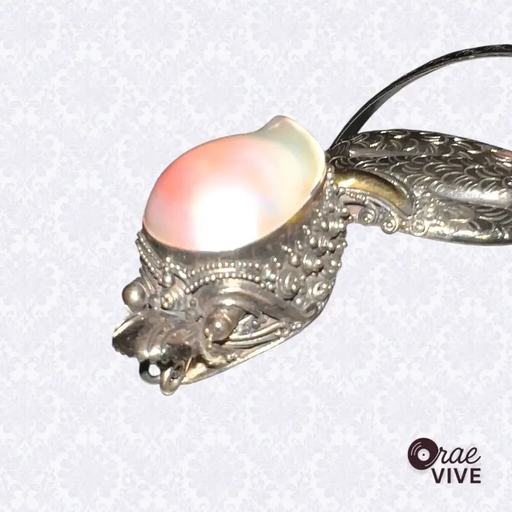 Vintage Sterling Silver 925 Thai Naga Dragon Arm Cuff with Baroque Pearl
